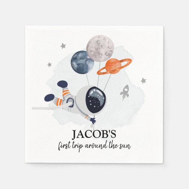 Serviette En Papier Outer Space Boy 1er Voyage autour du soleil Annive (Devant)