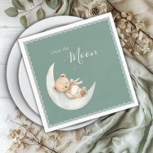 Over the Moon Bear Green Baby Shower
