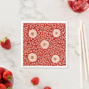 Serviette En Papier Owen Jones Ornement Chinois Fleurs Rouges et Blanc