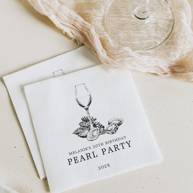 Serviette En Papier Oyster Pearl Party | Noir et blanc (Créateur téléchargé)