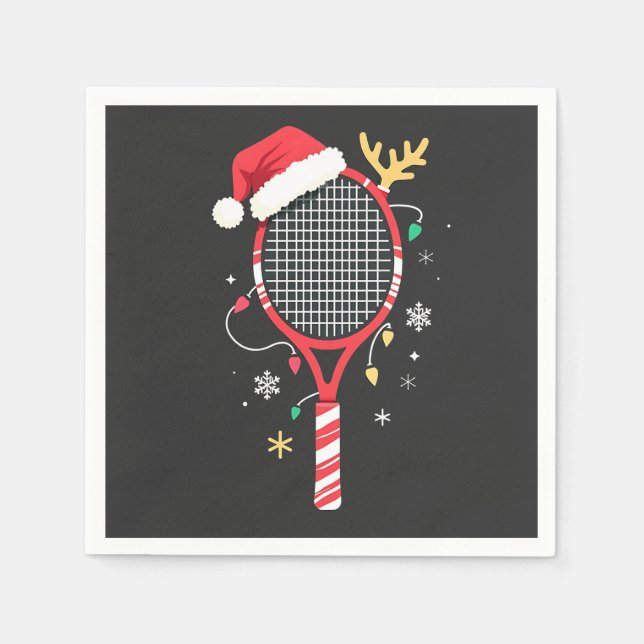 Serviette En Papier Paddle de tennis avec chapeau de Santa et lumières (Devant)