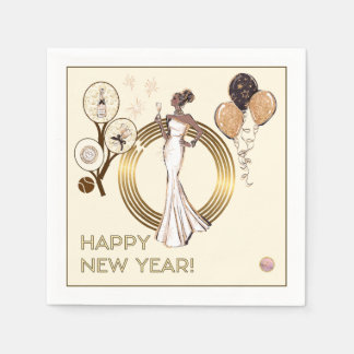 SERVIETTE EN PAPIER PADEL NAPKIN: NEW YEAR’S PADEL DIVA – CREAM & GOLD
