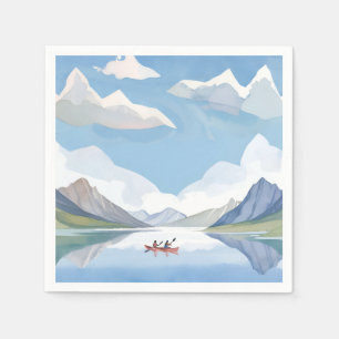 Serviette En Papier Pagaie sur le lac Aquarelle Montagnes Nature