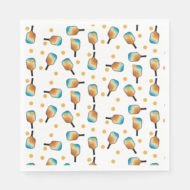 Serviette En Papier Pagaies de Pickleball Retro et Motif de Ball (Devant)