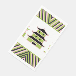 Serviette En Papier Pagode rose verte Stripe chinois