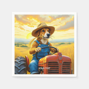 Serviette En Papier Paille de tracteur de chien mignon Imaginaire