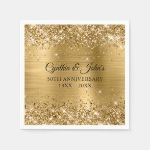 Serviette En Papier Pailleté Or Feuille 50e Anniversaire