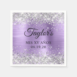 Serviette En Papier Paillettes Argentées Violet Clair Feuille Mis XV A