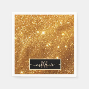 Serviette En Papier Paillettes de luxe élégantes en or pur Monogramme 