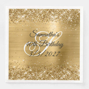 Serviette En Papier Paillettes dorées et 40e anniversaire sous papier