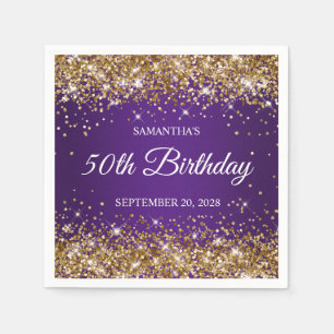 Serviette En Papier Paillettes dorées et violet royal pour 50e anniver