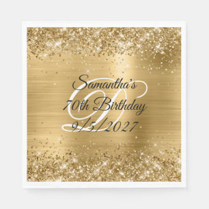 Serviette En Papier Paillettes et feuille d'or faux 70e anniversaire