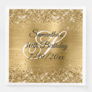 Serviette En Papier Paillettes et feuille dorée fausses 30e anniversai