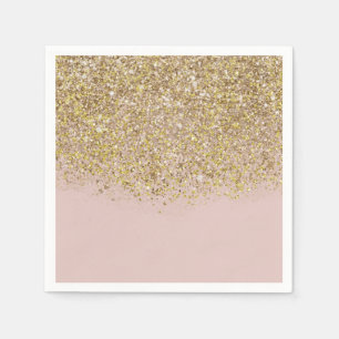 Serviette En Papier Paillettes Rose & Or Moderne Tendance Glamour Chic