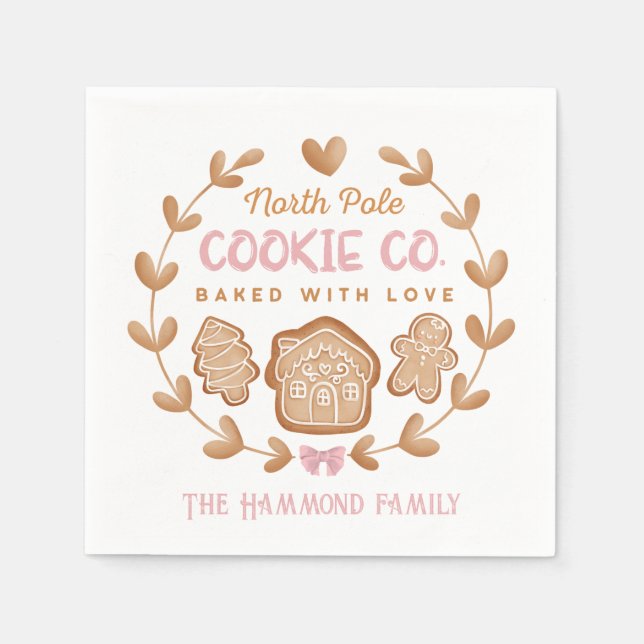 Serviette En Papier Pain d'épice rose Noël Cookies Nom de famille (Devant)