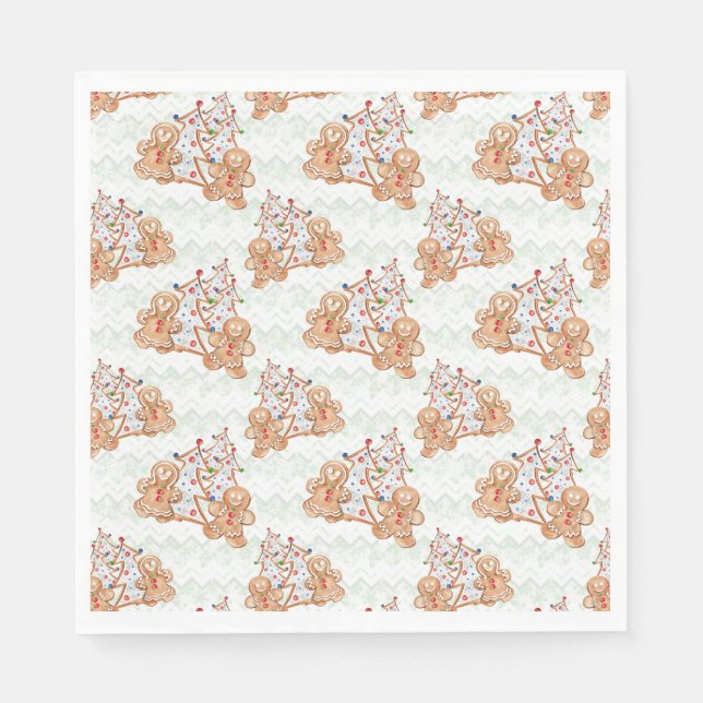 Serviette En Papier Pain d'épices homme, femme et arbre de Noël (Devant)
