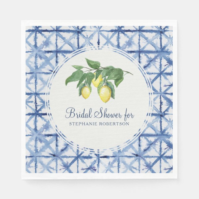 Serviette En Papier Pain nuptial Citrus Lemon Feuilles Shibori (Devant)
