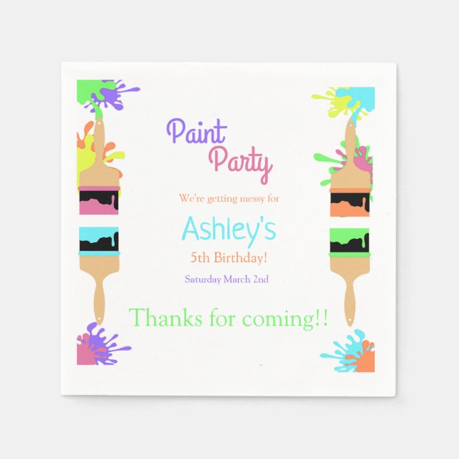 Serviette En Papier Paint Party Invitation, Art Party, Anniversaire (Devant)
