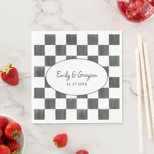 Serviette En Papier Painted Black Checkerboard Pattern Wedding (En situation)