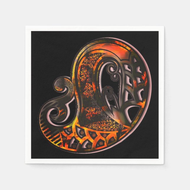 Serviette En Papier Paisley tortue carapace orange noir (Devant)