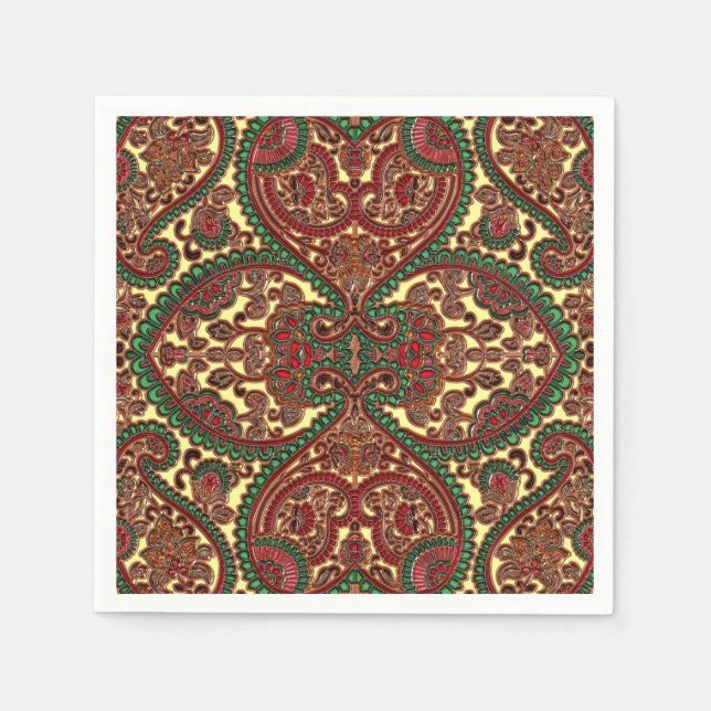 Serviette En Papier Paisley victorien motif élégant rouge vert or (Devant)