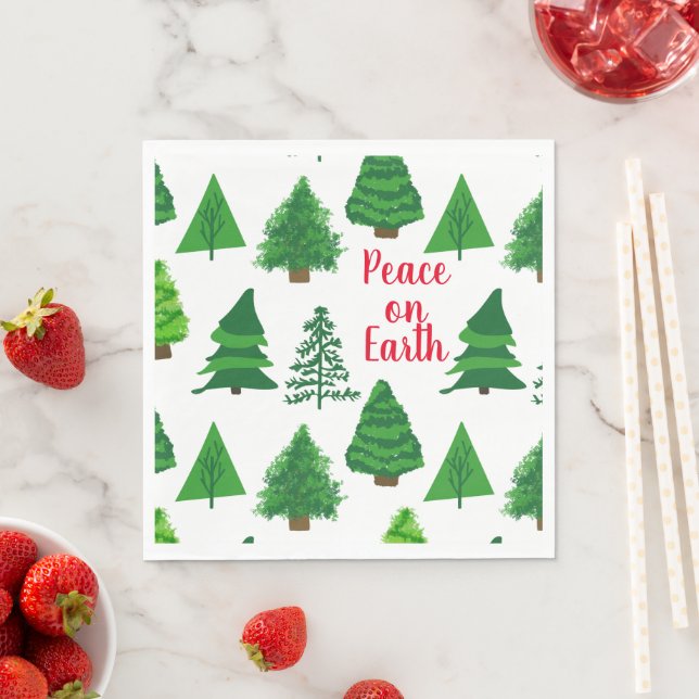 Serviette En Papier Paix sur Terre Arbres de Noël (En situation)