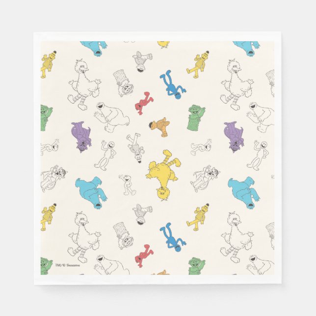 Serviette En Papier Pal de rue Sésame | Motif Vintage coloré (Devant)