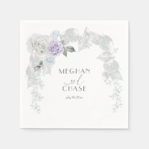 Serviette En Papier Pale Blue Lilac et Rose blanche Iridescente Folio