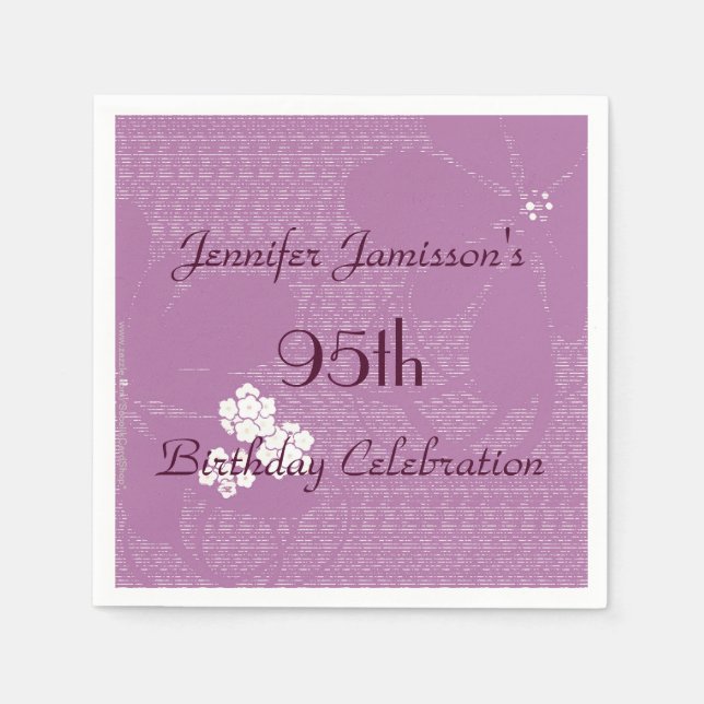 Serviette En Papier Pale Purple Nom floral 95e Anniversaire Papier de  (Devant)