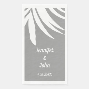 Serviette En Papier Palm Feuille gris blanc Tropical Beach Mariage