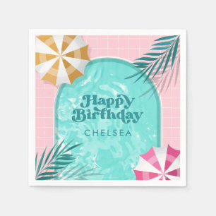 Serviette En Papier Palm Springs Pool Party Rose Adulte Anniversaire