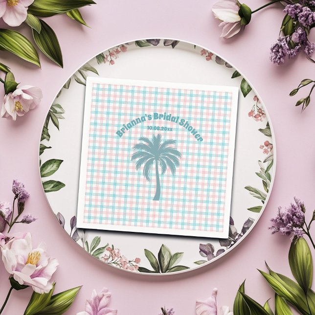 Serviette En Papier Palm Tree Azure Rose À damiers Fête des mariées (Créateur téléchargé)