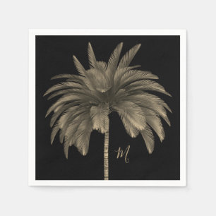 Serviette En Papier Palm Tree élégant rétro chic noir