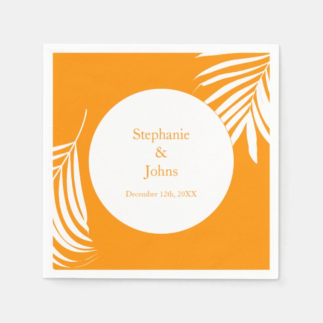 Serviette En Papier Palm Tree Feuille Orange Art Tropical Cool Mariage (Devant)