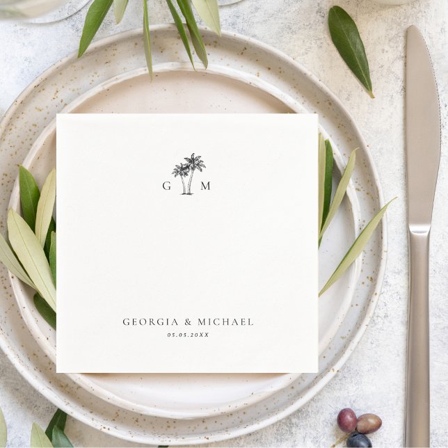 Serviette En Papier Palm Tree Monogram Tropical Destination Wedding (Créateur téléchargé)