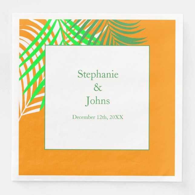 Serviette En Papier Palm Tree Orange Green Art Feuille Mariage (Devant)