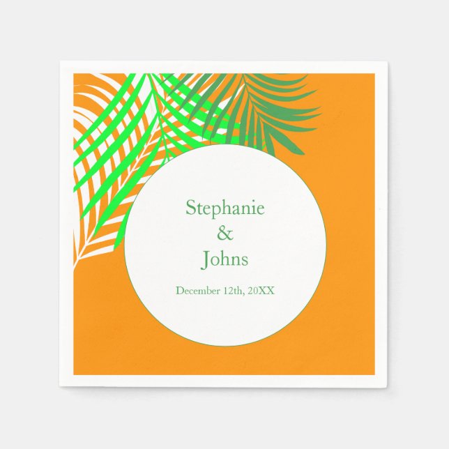 Serviette En Papier Palm Tree Orange Green Art Feuille Mariage (Devant)