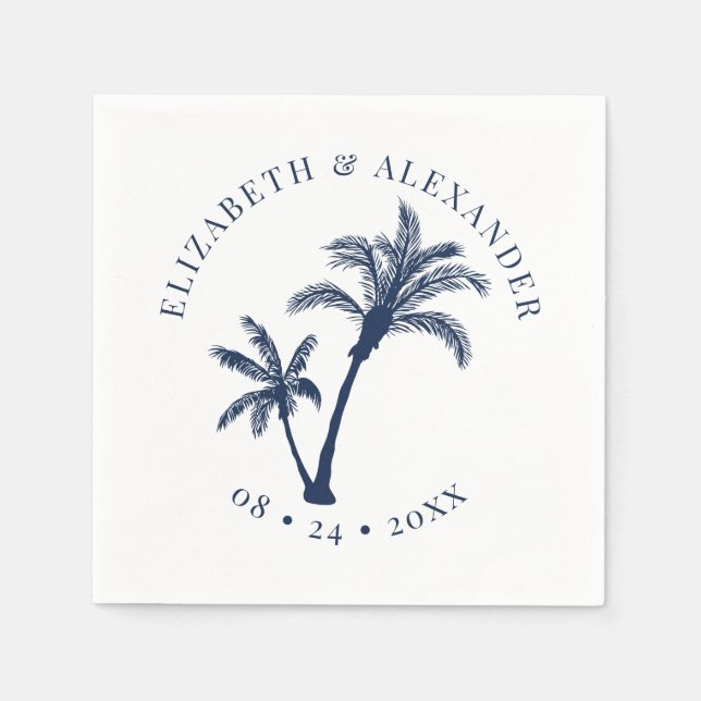 Serviette En Papier Palm Tree Plage tropicale Mariage Marine Bleu (Devant)