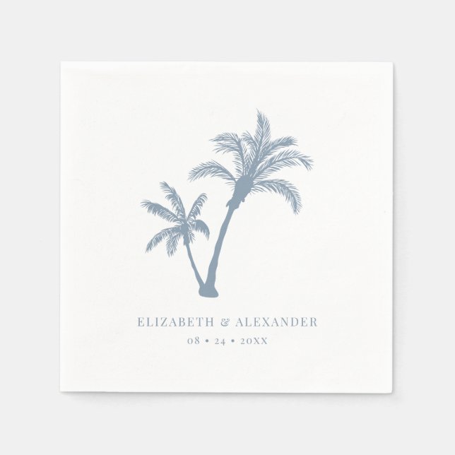 Serviette En Papier Palm Tree Tropical Beach Dusty Blue Mariage (Devant)