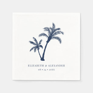 Serviette En Papier Palm Tree Tropical Beach Marine Mariage bleu