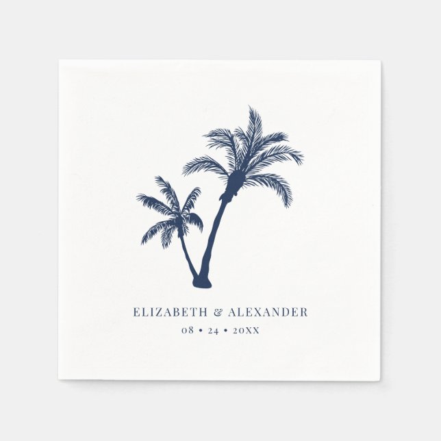 Serviette En Papier Palm Tree Tropical Beach Marine Mariage bleu (Devant)