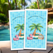 Palm Trees Pool Flamant rose de fête Anniversaire