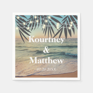Serviette En Papier Palm Tropical Personnalisé Mariage Plage Éclairage