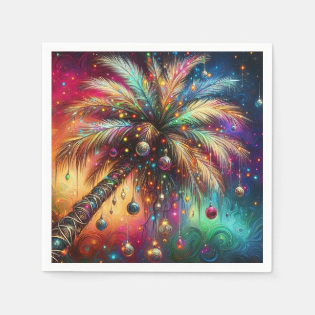 Serviette En Papier Palmier de Noël Whimsical Tropical Beach Vivid (Devant)