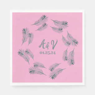 Serviette En Papier Palmier Feuilles Tropical Mariage rose gris