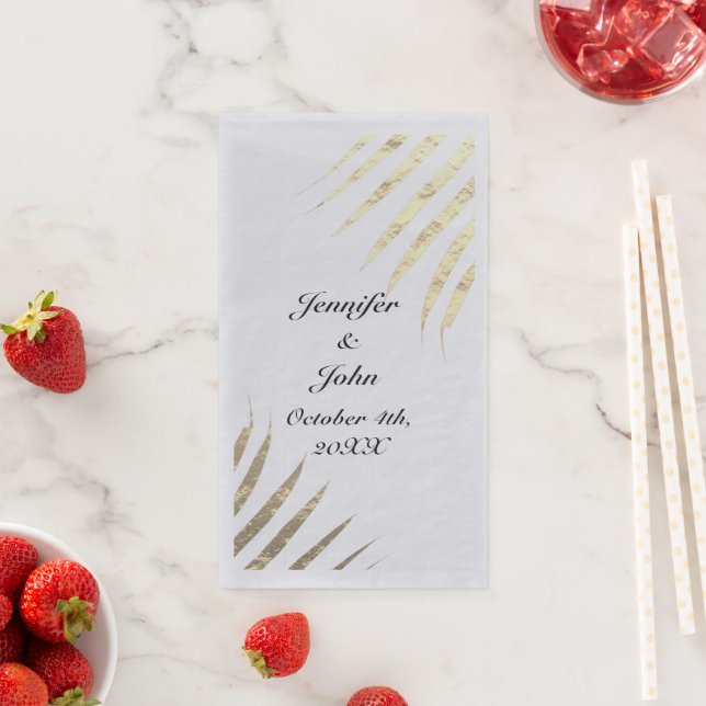 Serviette En Papier Palmier Tropical Gold Foliver Mariage Argent (En situation)