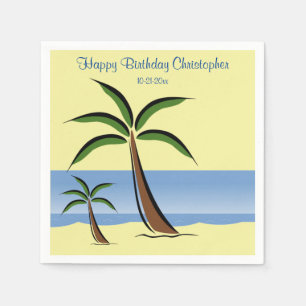 Serviette En Papier Palmier tropical Joyeux Anniversaire Plage Nom de