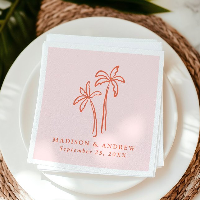 Serviette En Papier Palmiers à main modernes Mariage rose (Créateur téléchargé)
