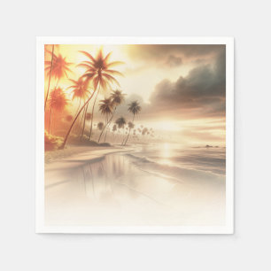 Serviette En Papier Palmiers & Orange Sunset Beach Mariage