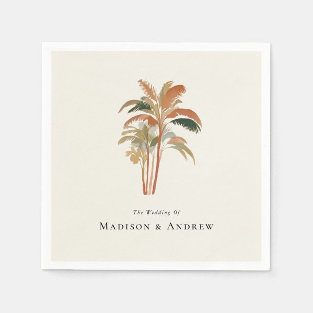 Serviette En Papier Palmiers tropicaux Aquarelle Pastel Boho Mariage (Devant)